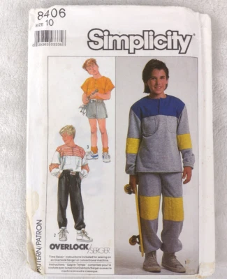 Vintage 80s Simplicity Pattern 8406 Boys 10 Top Pants Shorts Uncut - Image 1 of 3