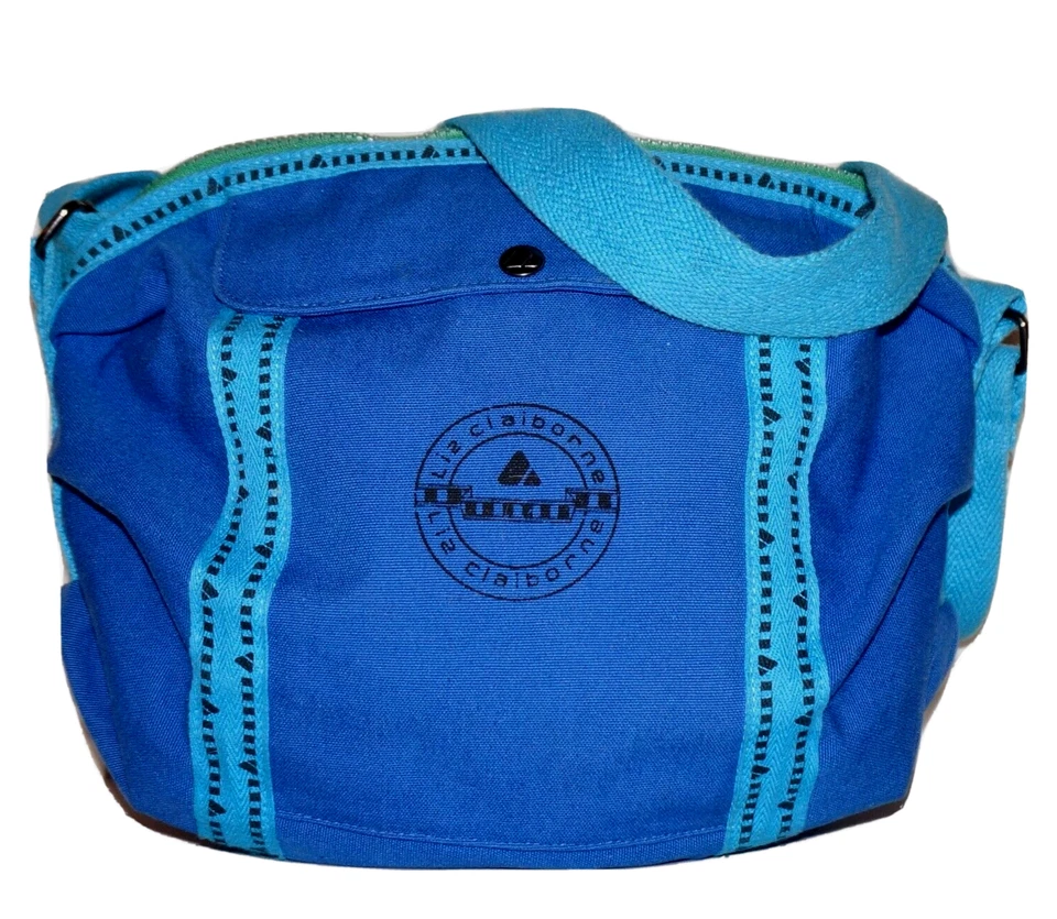 Bolso Bandolera Años 80 Vintage LIZ CLAIBORNE Azul y Turquesa Lona 9x10 Foto 1 de 4