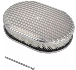 12" Oval Fully Finned Polished Aluminum Air Cleaner For 5-1/8” Carb Holley - Picture 1 of 8
