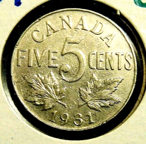 CANADÁ 1931 CINCO 5 centavos níquel moneda canadiense rey Jorge V lote H - Imagen 1 de 2