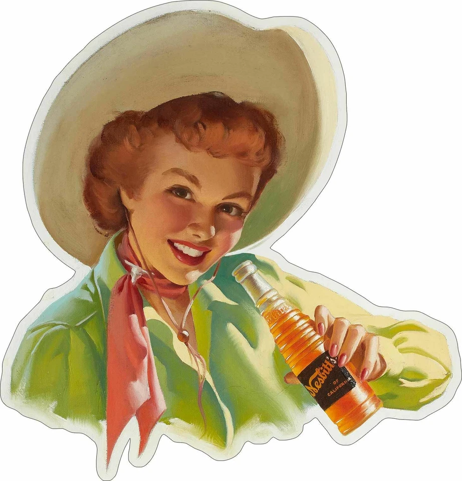WESTERN COWGIRL NESBITTS ORANGE SODA POP 21" HEAVY DUTY USA MADE METAL ADV SIGN - Image 1 of 1