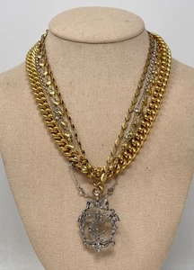 Vtg Y2K JUICY COUTURE Multi-Strand Gold Silver Tone JC Rhinestone Crest Necklace - Picture 1 of 4