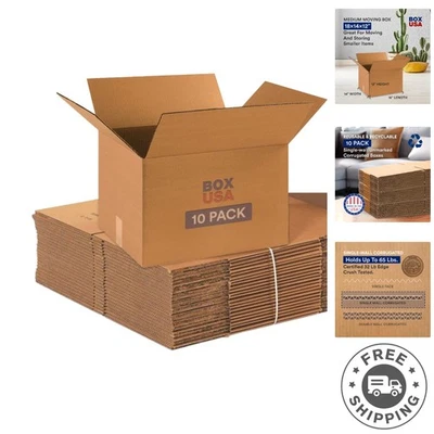 Bulk 10-Pack Medium Shipping Boxes 18x14x12 - Perfect for Packing & Moving - Image 1 of 4