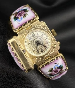 Vintage Yanka USSR Soviet Russia 17 Jewels Floral Enamel Peek A Boo Watch Windup - Picture 1 of 15