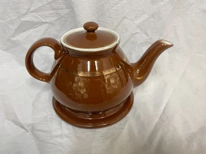 Vintage HALL New York Teapot 6 Cup Brown Standard Gold Floral with trivet - Picture 1 of 22