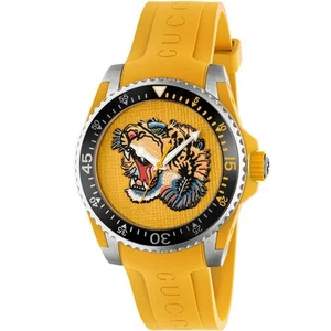 Gucci Drive Embroidered Tiger Yellow Rubber Mens Watch - YA136317 - Picture 1 of 3