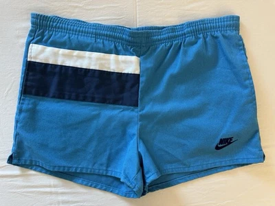 Pantalones Cortos de Pista de Correr NIKE Vintage Thrift Para Hombre Azul Blanco Poli Algodón Medianos Foto 1 de 4