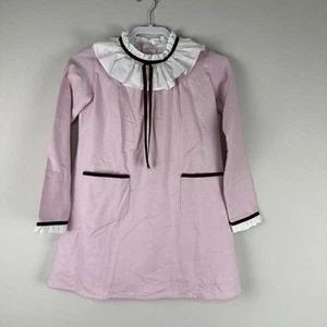 NEW La Coqueta Girls Pink White Odisea A-Line Peasant Collar Dress Size 10 - Picture 1 of 6