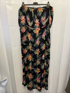 Black/ Multi Flowers, Elasticated Waistband, Midi Dress Size 16/18 - Picture 1 of 9