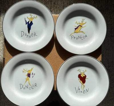 VTG 4- Pottery Barn Reindeer Cocktail Dessert Salad Plates Dasher Dancer Prancer - Image 1 of 4