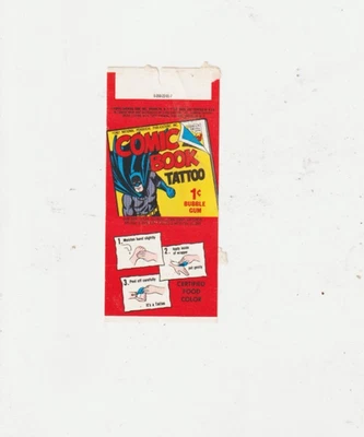 COMIC BOOK TATTOO BUBBLE GUM TOPPS ORIGINAL BATMAN WRAPPER SUPERMAN VS METEOR - Image 1 of 2