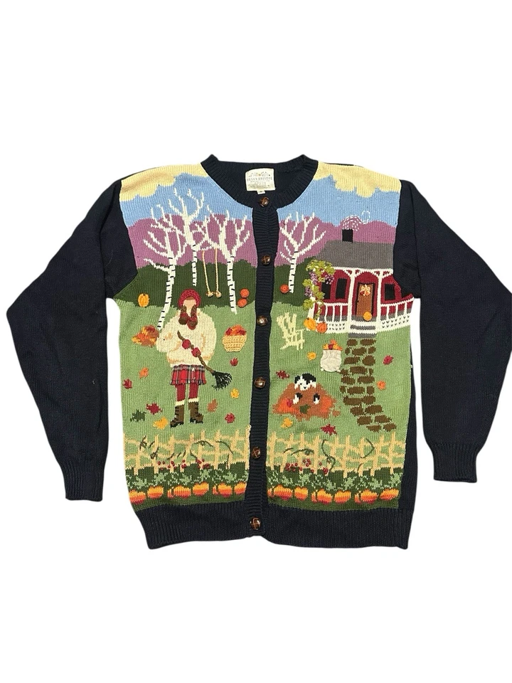 Винтажный осенний вязаный кардиган 90-х Susan Bristol размер Small - Изображение 1 из 4