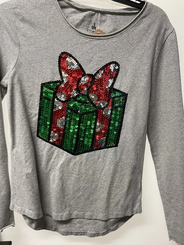Disney Sequin Gift Ladies Gray Long Sleeve Tee Size Medium  - Image 1 of 4