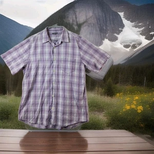 Martin Gordon Distressed Purple Plaid Short Sleeve Button Up Shirt Mens XL - Picture 1 of 12