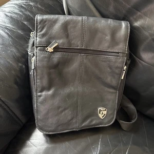Heys Black Leather Travelmate Crossbody Sling Bag Trekker Carry All - Vintage - Picture 1 of 6
