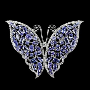 925 Sterling Silver Brooch Pendant Oval Tanzanite Gemstone Butterfly Jewelry - Picture 1 of 14