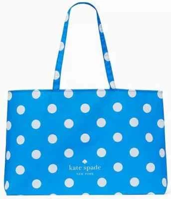 Kate Spade Blue Canvas Tote White Polka Dot White Lining 25'' x 15'' F - Image 1 of 2