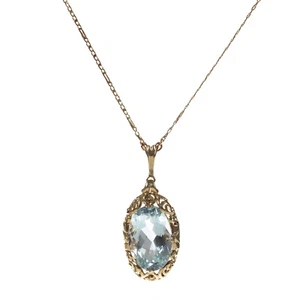 Anhänger mit Kette Gold 585 mit Aquamarin um 1925 (D3444) - Bild 1 von 5