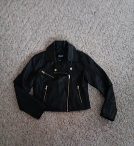 Me Jane Faux Leather Biker Moto Jacket Girls Size 12 Black Motorcycle - Picture 1 of 11