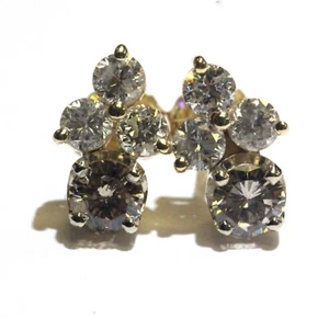 14k yellow gold 1.31ct round diamond fancy cluster stud earrings womens - Imagen 1 de 9