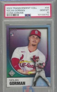 NOLAN GORMAN 2023 TOPPS ICONOS TRASCENDENTES CROMO RC/25 PSA 10 GEMA POP 1/1 - Imagen 1 de 2