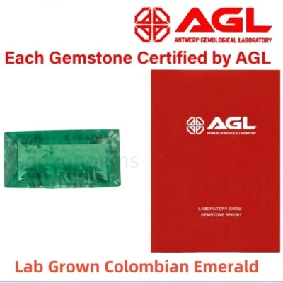 Lab-grown Colombian Emerald Baguette Cut Muzo Green AGL Certificate For Ring - Image 1 of 4