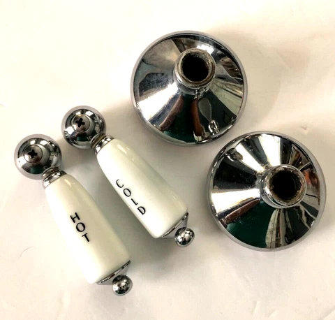 Set 2 Vintage White Porcelain Faucet HOT & COLD Handles /Levers  BATHROOM Sink Cover