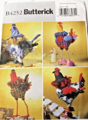 Butterick 4252 Rooster Sewing Pattern (4 Soft Sculpture Styles) 9" to 18" tall - Image 1 of 2