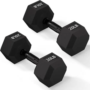 Black Hex Dumbbell Rubber Cast Iron, 5/10/15/20/25/30/35/40/45/50LB, Single/Pair - Picture 1 of 45