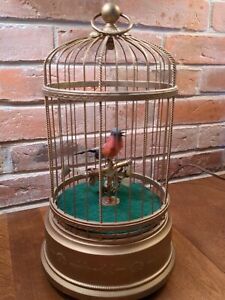 Antique Mechanical Wind-Up Singing Birdcage Music Box