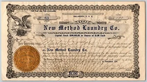 Vintage 1911 Stock Certificate "New Method Laundry Co" Oakland, CA - Picture 1 of 2