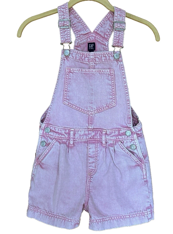 Gap Kids Girls Pink Denim Shorts Bib Overall Romper Adjustable Straps Size 8 (M) - Image 1 of 4