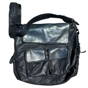 Badgley Mischka Hobo-Schultertasche schwarz Leder Messenger groß Pailletten Handtasche - Bild 1 von 11