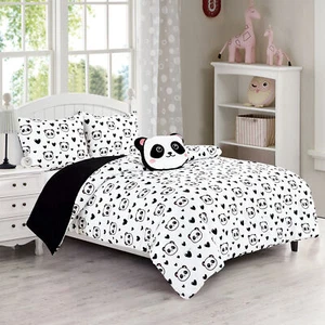 Black White Panda Love Kids Teens Bedding Girls Comforter Set Panda Throw Pillow - Picture 1 of 8
