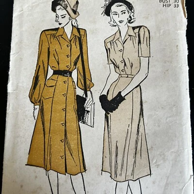 Vintage 1940s Advance 4444 Collared Button Front Dress Sewing Pattern 12 UNUSED - Image 1 of 4
