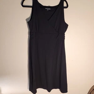 Eddie Bauer Women's Dress L Black Knit Mock Wrap Witchy Goth Grunge Feminine - Picture 1 of 5