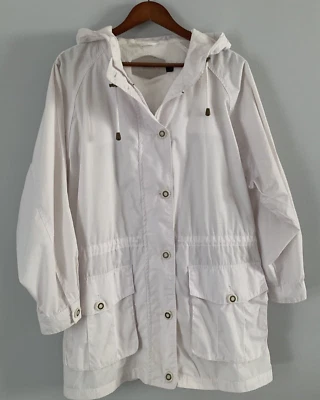 Chaqueta Woolrich GRANDE Blanca Cortavientos Resistente a la Lluvia Con Capucha Botón Cierre Defectos Foto 1 de 4