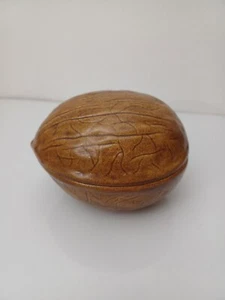 Vintage Ceramic Walnut Shaped Candy Nut Covered Bowl with Lid Brown Dated NOV-66 - Picture 1 of 8