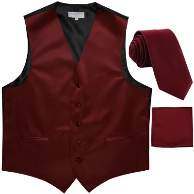 New Men's Tuxedo Vest 2.5" Skinny Necktie set party Burgundy wedding formal prom - Image 1 of 4