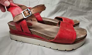 Josef Seibel Clea Platform Sandals Womens EUR 40 US 9/9.5 Red Leather Walking - Picture 1 of 10