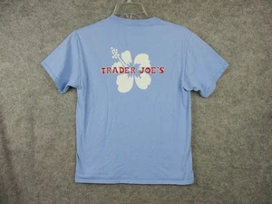 Trader Joe's Tee Men Small Blue Shirt Employee Work Hibiscus Women Medium Cotton - Picture 1 of 12