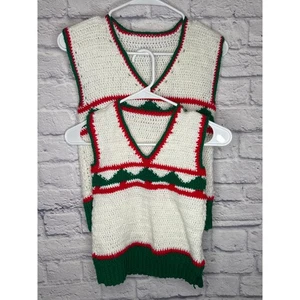 Mommy and Me Handmade Crocheted Christmas Sweater Vest Set Measurements in Desc! - Picture 1 of 4
