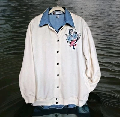 DUNNER CARDIGAN SUDADERA FLORAL BORDADO DENIM CAMISA CONJUNTO MUJER L PECHO 46 Foto 1 de 4