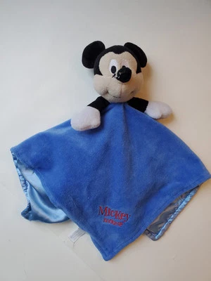 Disney Baby Mickey Mouse Plush Security Blanket Lovey Blue Red Stitching Satin - Image 1 of 3