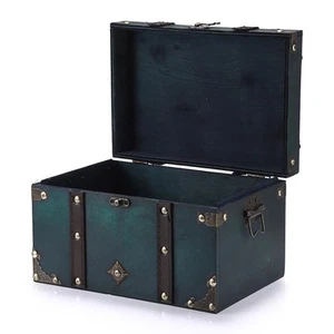 Vintage Treasure Chest, Pirate Keepsakes Box for Gifts, Wooden Storage, Green... - Picture 1 of 8