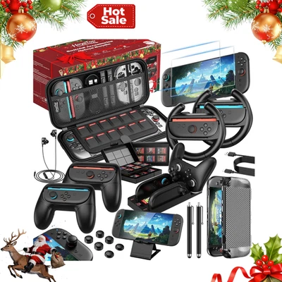Kit de accesorios Switch 2 25 en 1: funda, protector, funda, empuñaduras, muelle regalo de Navidad Foto 1 de 4