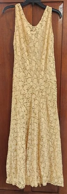 Vintage 1950s Floor Length Off-White Slip Dress W/Lace Overlay + Flared Bottom - Image 1 of 4