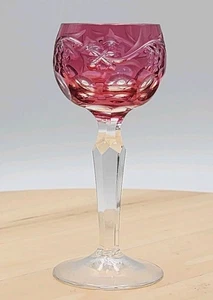 Preiselbeere böhmisch tschechisch Kristall geschliffen auf klarem Weinrebe Cordial Glas 4,25" Vintage  - Bild 1 von 13