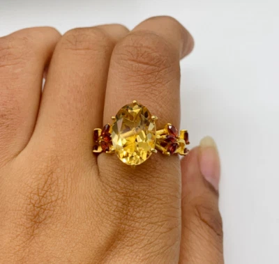Anillo de plata de ley 925 natural-anillo de cóctel citrino amarillo regalo de aniversario Foto 1 de 4