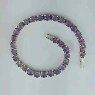 Pulseira de tênis feminina ametista simulada corte redondo 10 quilates folheada a ouro branco 14k - Imagem 1 de 4